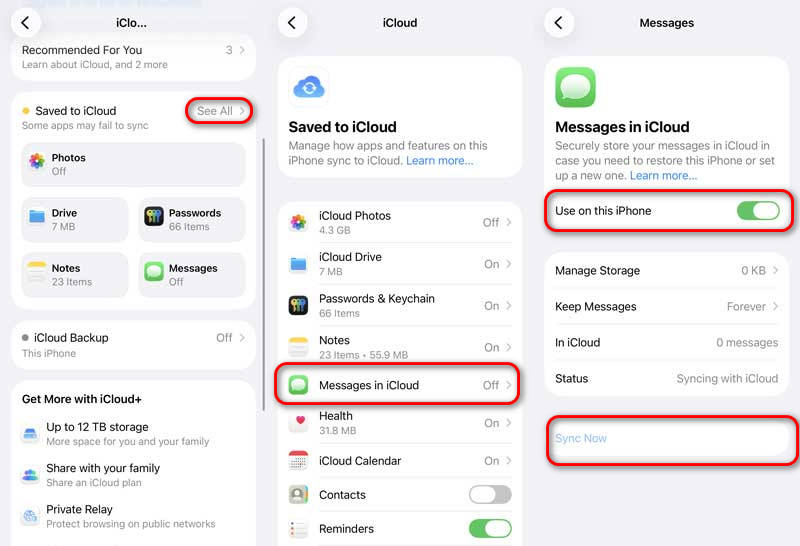 Activar la sincronización de mensajes de iCloud en el iPhone