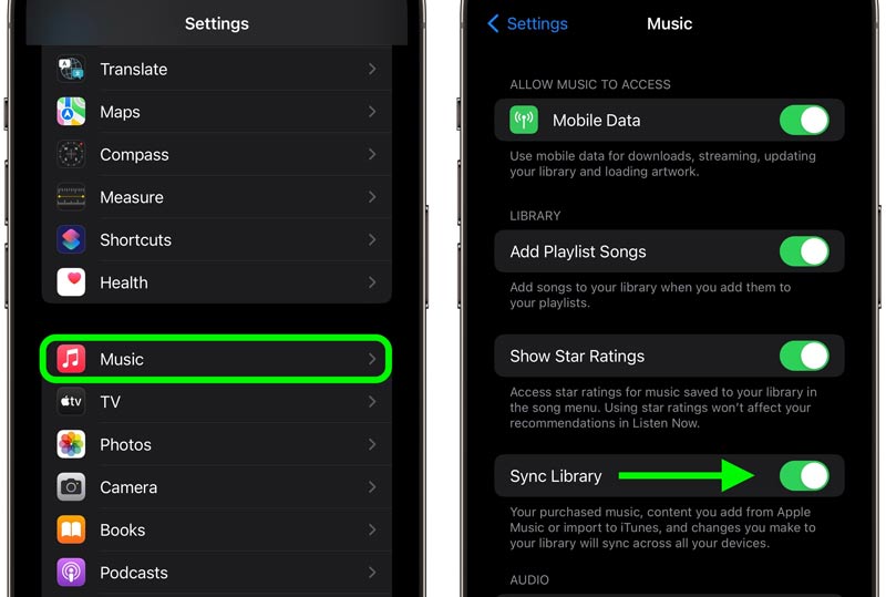 iPhone Apple Music Habilitar la sincronización de la biblioteca