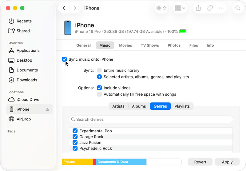 Sincroniza y transfiere música de Mac a iPhone a través del Finder.