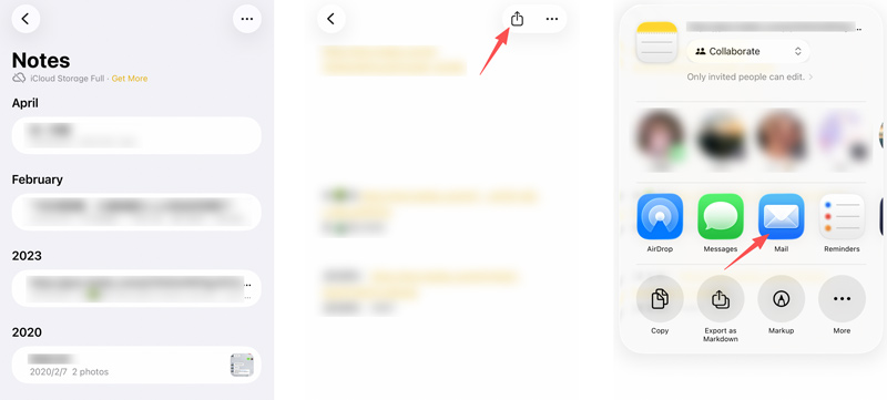 Compartir notas de iPhone por correo