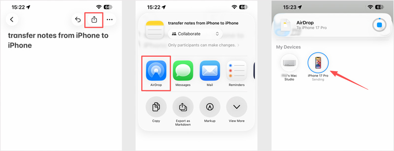 Transferir notas de iPhone a iPhone mediante AirDrop