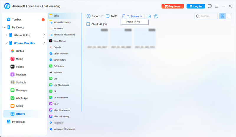 Transferir notas de iPhone a iPhone Foneease