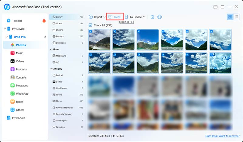 Transferir fotos del iPad al PC con Windows mediante Foneease