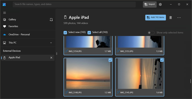Transferir fotos del iPad al PC con Windows mediante la aplicación Fotos