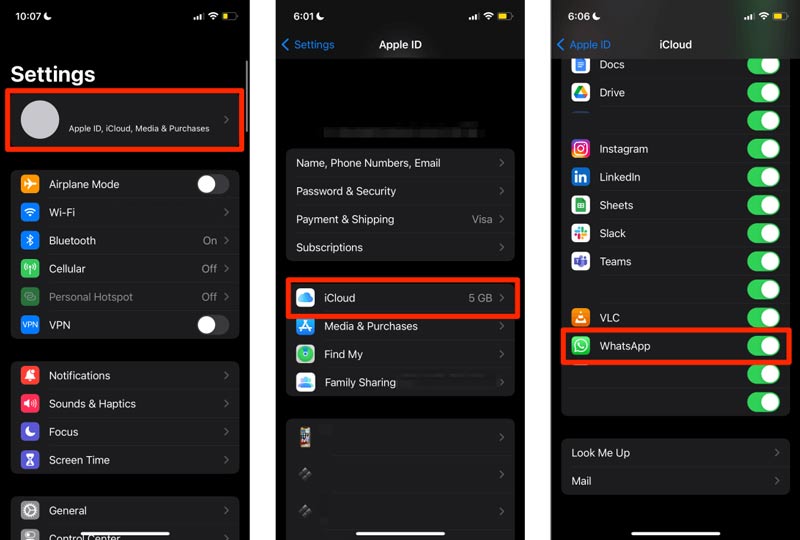 Comprueba la copia de seguridad de los chats de WhatsApp en la configuración de tu iPhone.