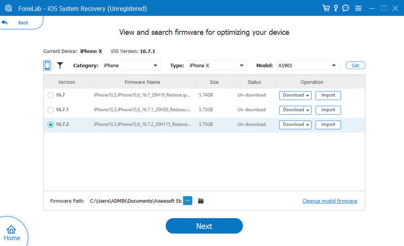 Descarga del nombre del firmware