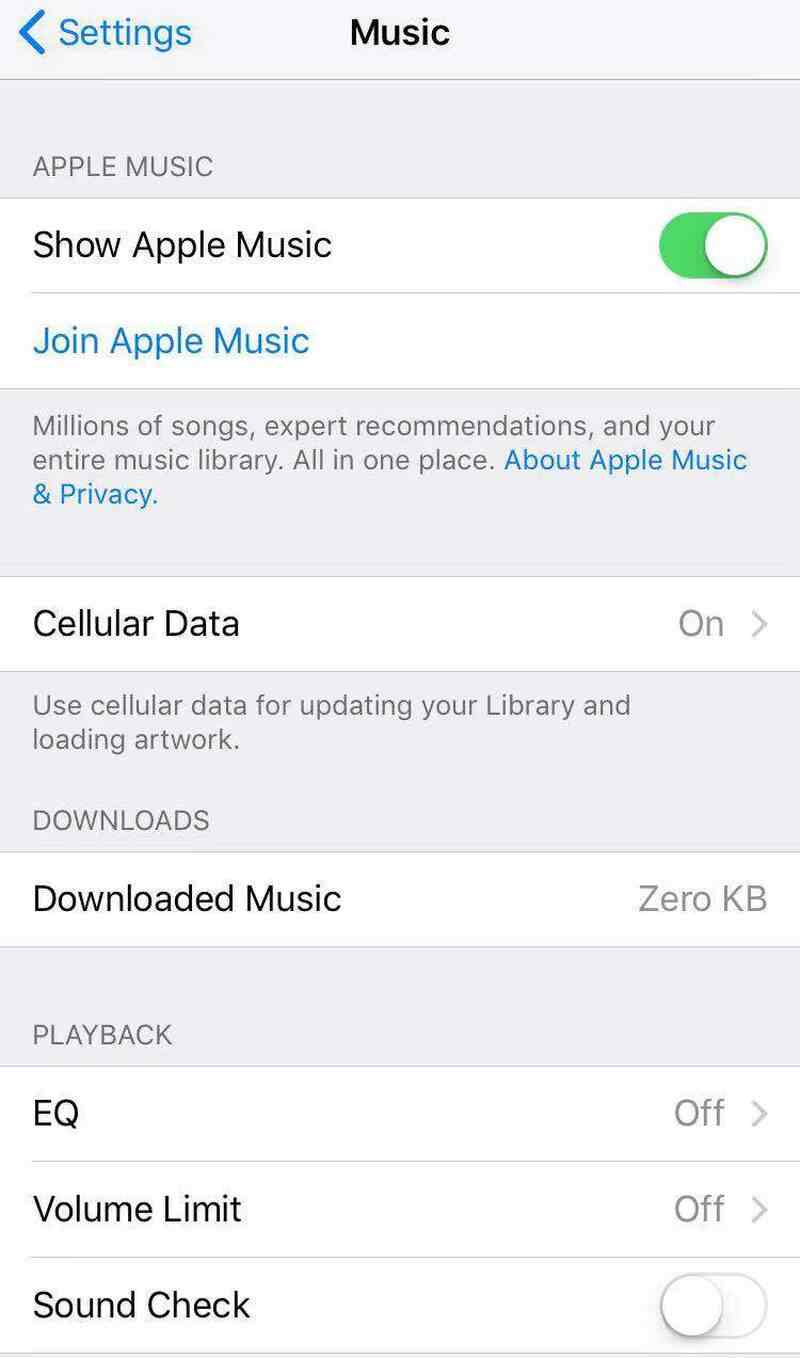 Enciende mostrar música de Apple