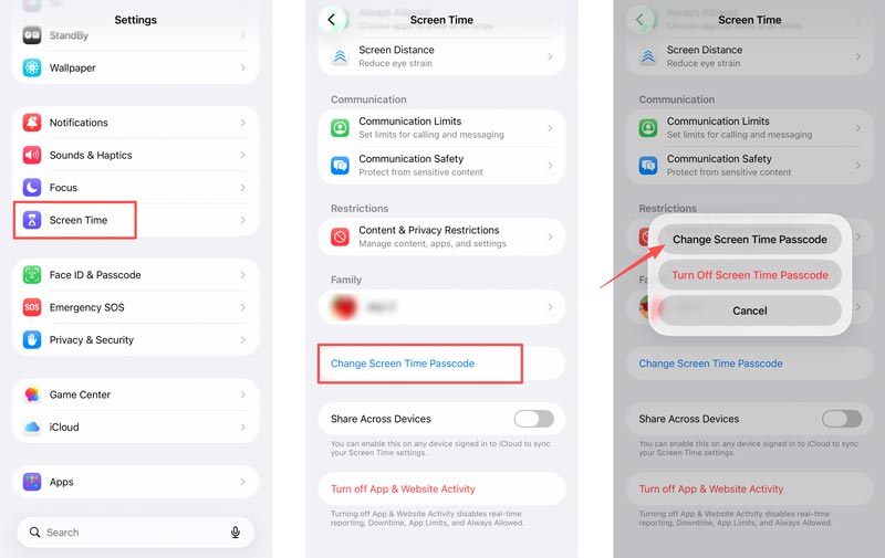 Cambiar el código de acceso de Tiempo en pantalla en iPhone iOS 26