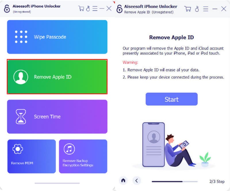 Desbloqueador de teléfono Aiseesoft Eliminar ID de Apple