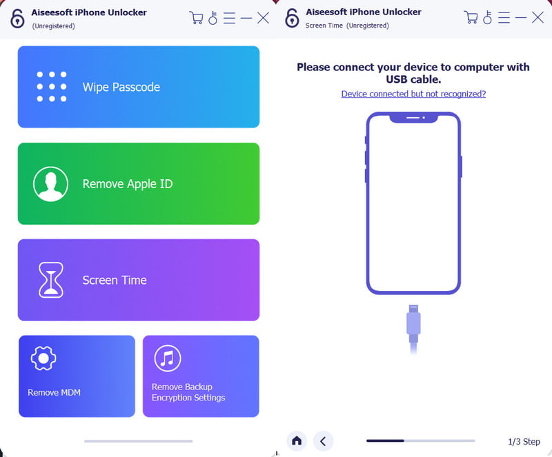 Dispositivo Aiseesoft Phone Unlocker Screen Time Connect