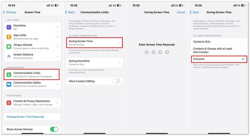 Cambiar la configuración para limitar el tiempo de pantalla de comunicación