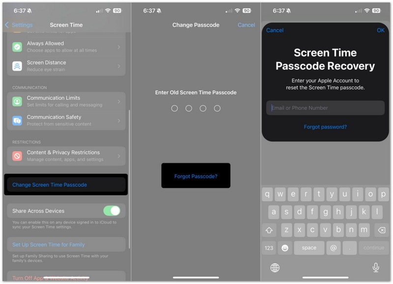 Restablecer el código de acceso de Tiempo en pantalla con Apple ID