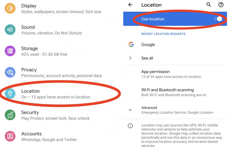 Desactivar los servicios de ubicación en Android