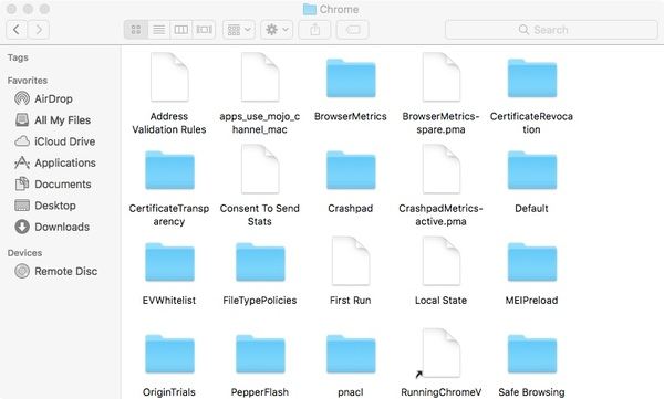 Eliminar archivos relacionados con Google Chrome en Mac