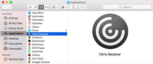 Encuentre Citrix Receiver en Aplicaciones