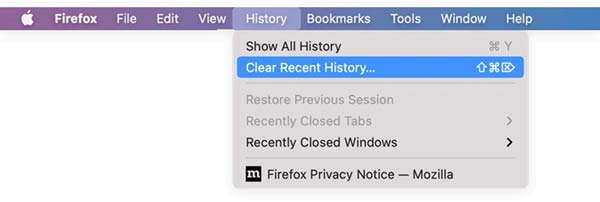 Firefox borrar historial en Mac