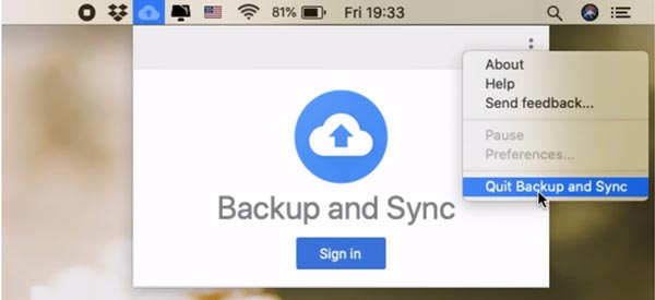 Salga de Backup and Sync