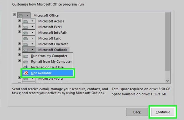 Eliminar Outlook de la suite de Microsoft Office