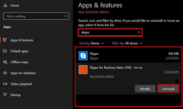 Desinstalar Skype Empresarial en Windows 10
