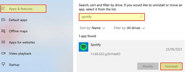 Desinstalar Spotify en Windows10