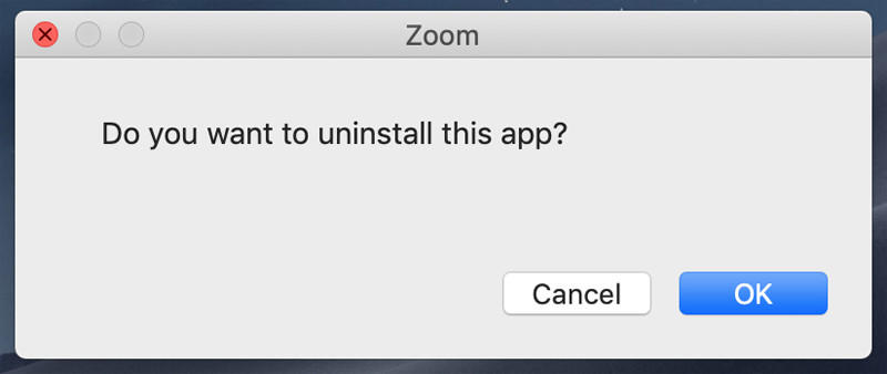 Desinstalar Zoom en la confirmación de Mac