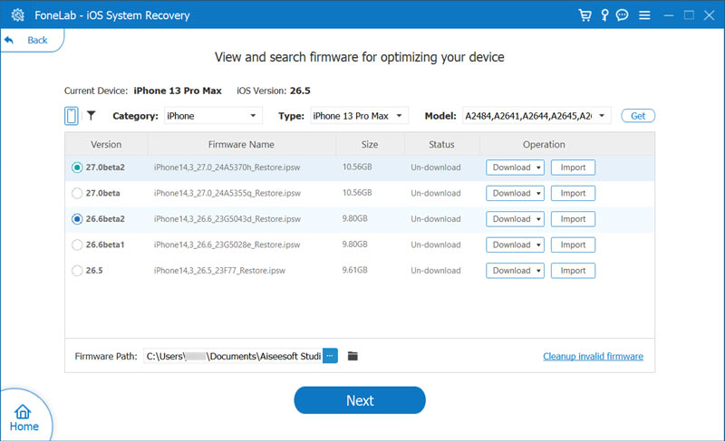 Descargar firmware para iPhone 13 en Fonelab