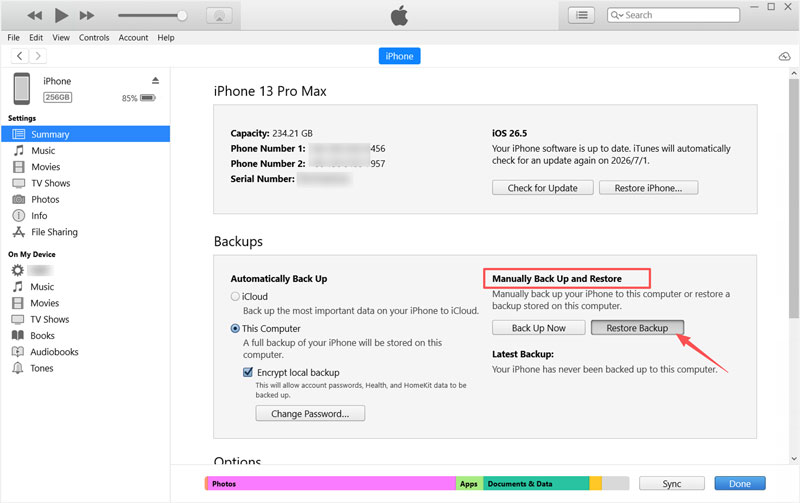 Restaurar iPhone 13 desde la copia de seguridad de iTunes