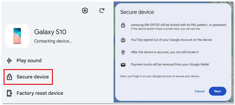 Haga clic en Dispositivo seguro