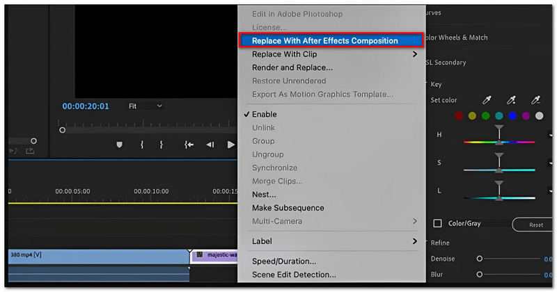 Choose Replace With After Effects Composition