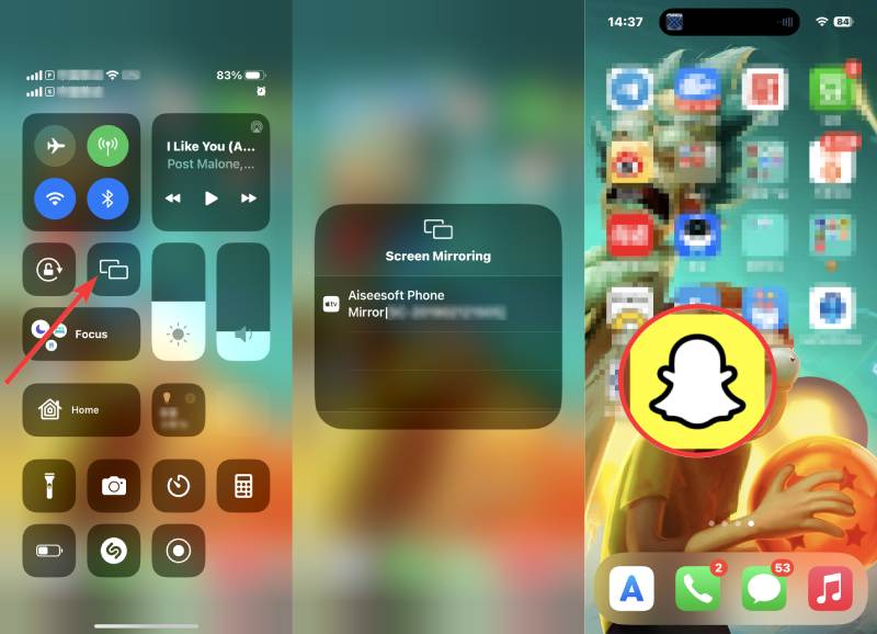 Transmitir la pantalla del iPhone al escritorio para Snapchat
