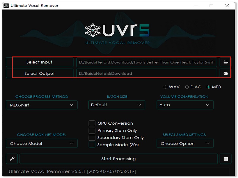 Seleccione la entrada y la salida.