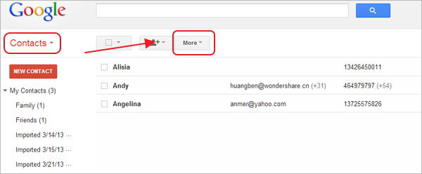 Compruebe los contactos de Gmail