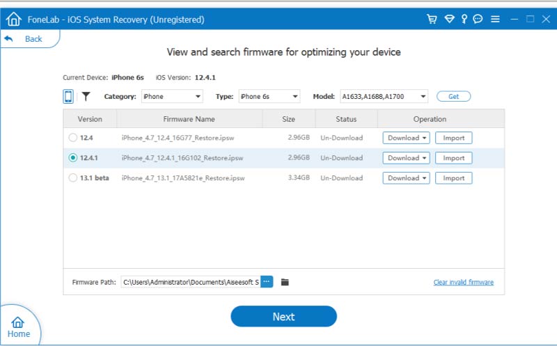 La descarga del firmware