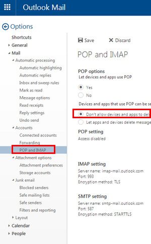 Resolver conflicto POP3 e IMAP