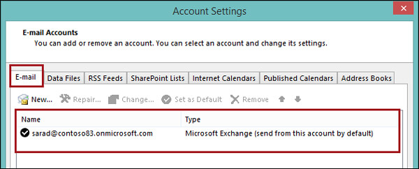 Comprobar la cuenta de Exchange de Outlook
