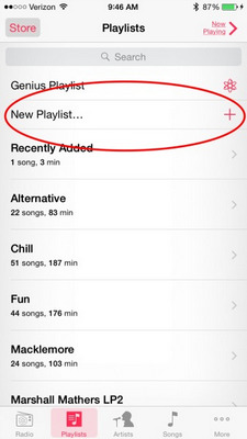 Crear lista de reproducción en iPhone