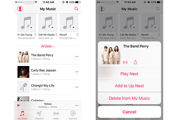 Eliminar canciones de la aplicación de música de iPhone