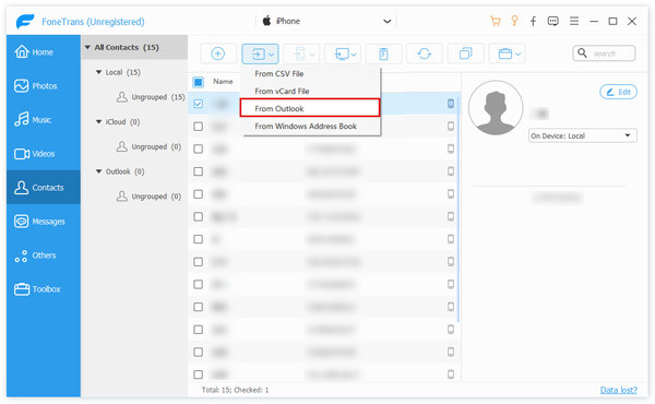 Exportar contactos de Outlook a iPhone