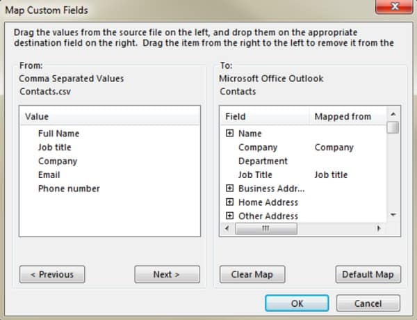 Importar contactos CSV a Outlook