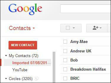 Contactos importados en Gmail