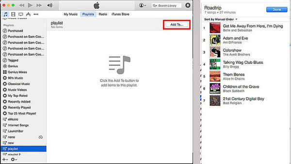 Agregar canciones a la nueva lista de reproducción de iTunes