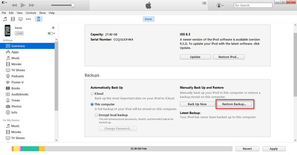 Restaurar iPhone desde iTunes