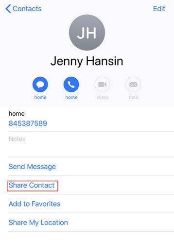 Compartir contactos a otro iPhone