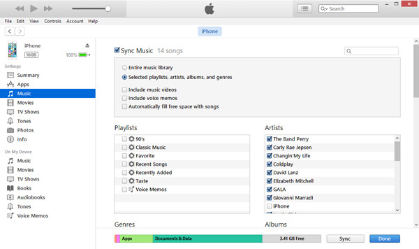 Sincroniza la música de iTunes seleccionada para eliminar canciones del iPhone