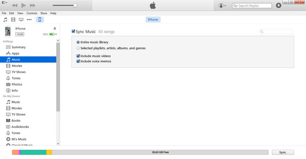 Pon música en el iPhone con iTunes para iPad