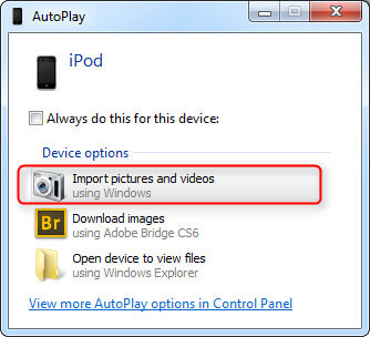Transferir fotos desde el iPod a la computadora usando AutoPlay