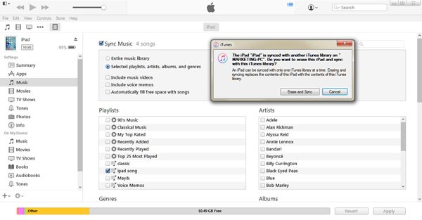 Sincroniza la música de iTunes con el iPad