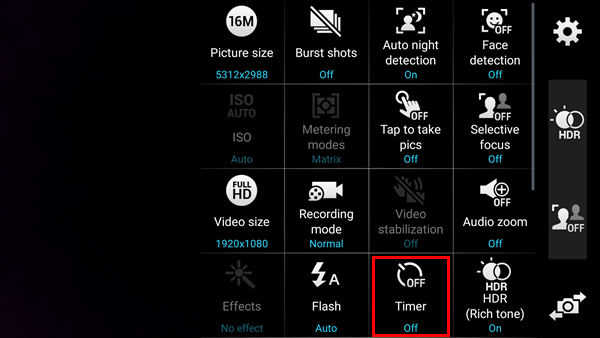 Habilitar el temporizador de la cámara de Android