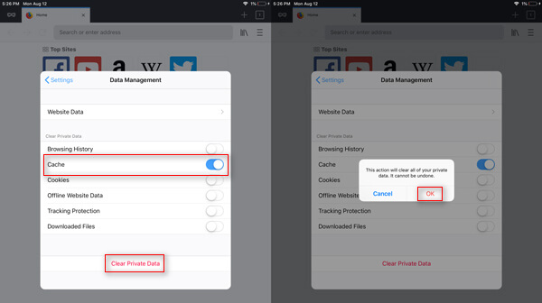 Borrar caché de Firefox en iPad
