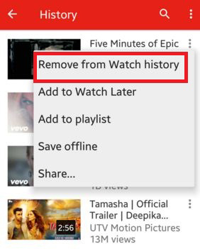 Borrar el historial de YouTube en el sitio móvil
